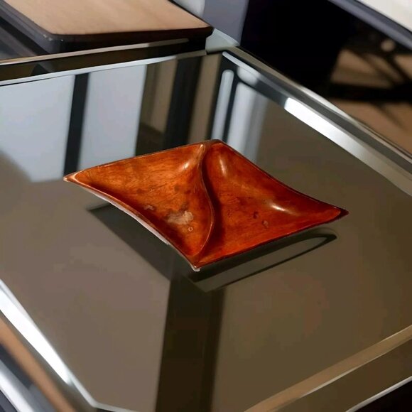 VTG Mahogany Wood Tray 2 Sections MSM handmade vintage 17" farmhouse decor - Picture 2 of 6